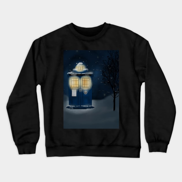 Tardis in the snow Crewneck Sweatshirt by AC Salva